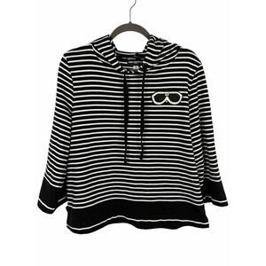 Karl Lagerfeld Paris Striped Hoodie Medium Black White Sunglasses Patch Pullover